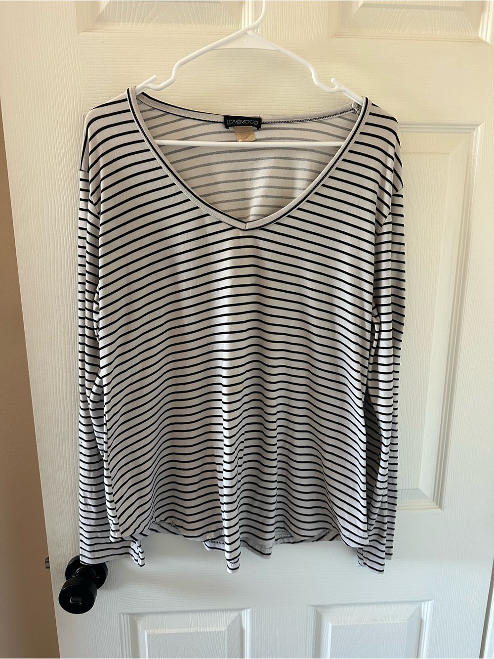 Large Long Sleeve Striped Shirt with a V Neck Line LoveMood